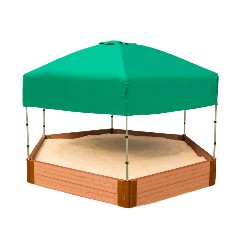 Classic Sienna 7' x  8' x 11" Composite Hexagon Sandbox Kit with Telescoping Canopy/Cover - 2" profile